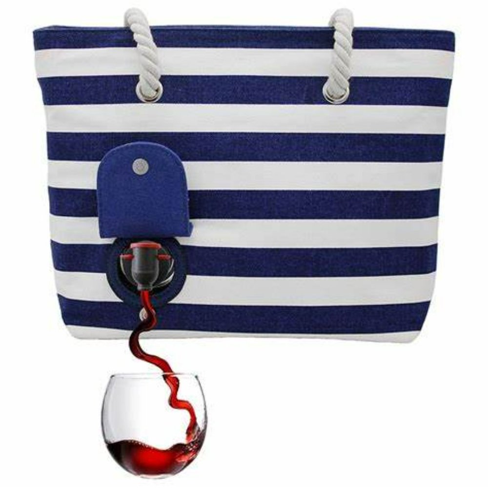 Porto Vino Wine Purse, Canvas, Navy & Blue Stripe